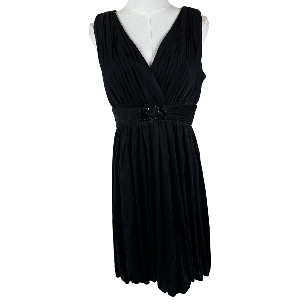 Badgley Mischka Dress 8 Black Rhinestone Centerpiece Bubble Hem Cocktail LBD